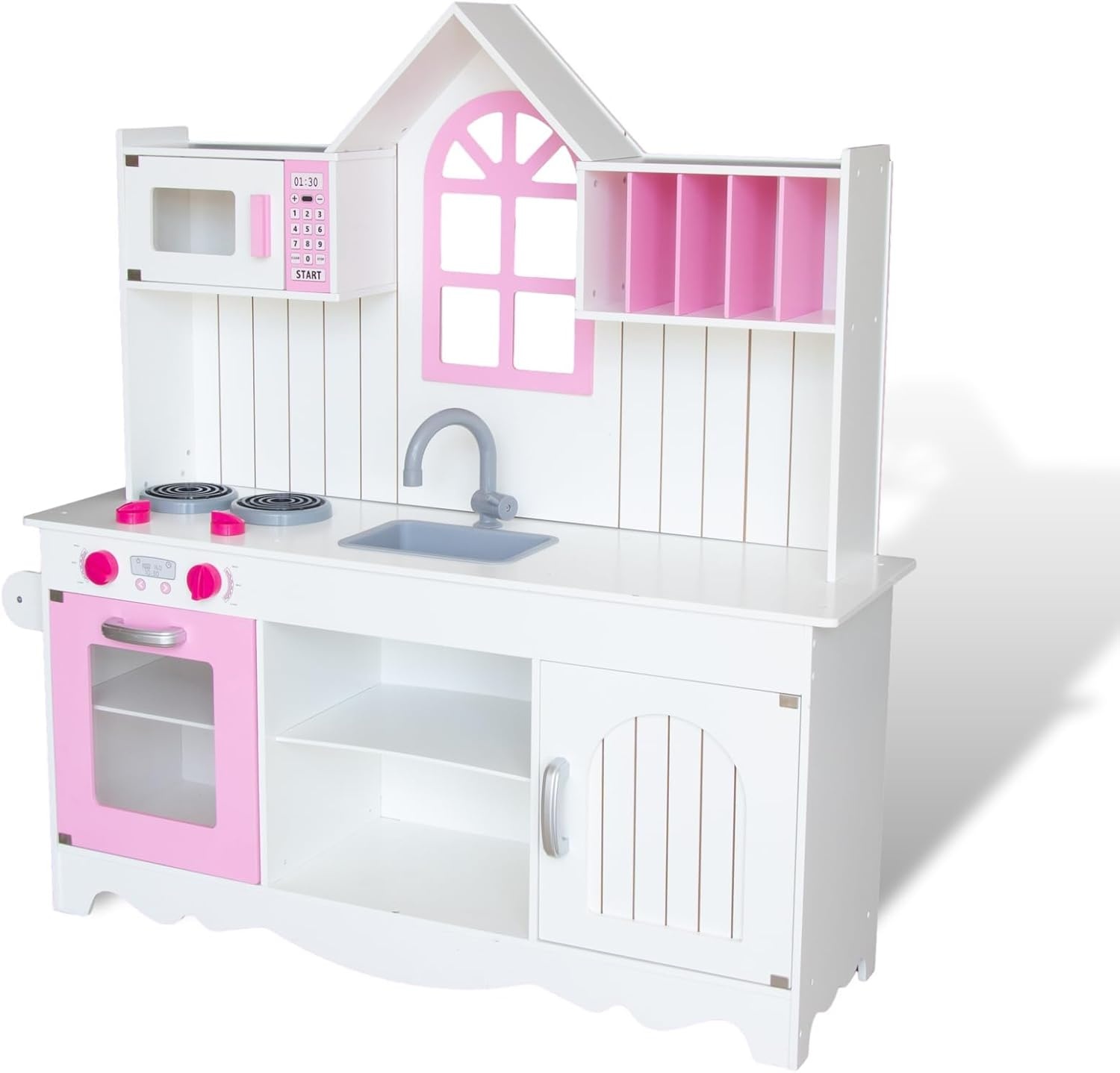 WOODENFUN Speelkeuken voor kinderen 3-8, Houten Kids Play Keuken Speelset Chef Pretend Play Set voor Peuters w, Speelgoed Keuken Geschenken voor Jongens Meisjes (Large Wit)