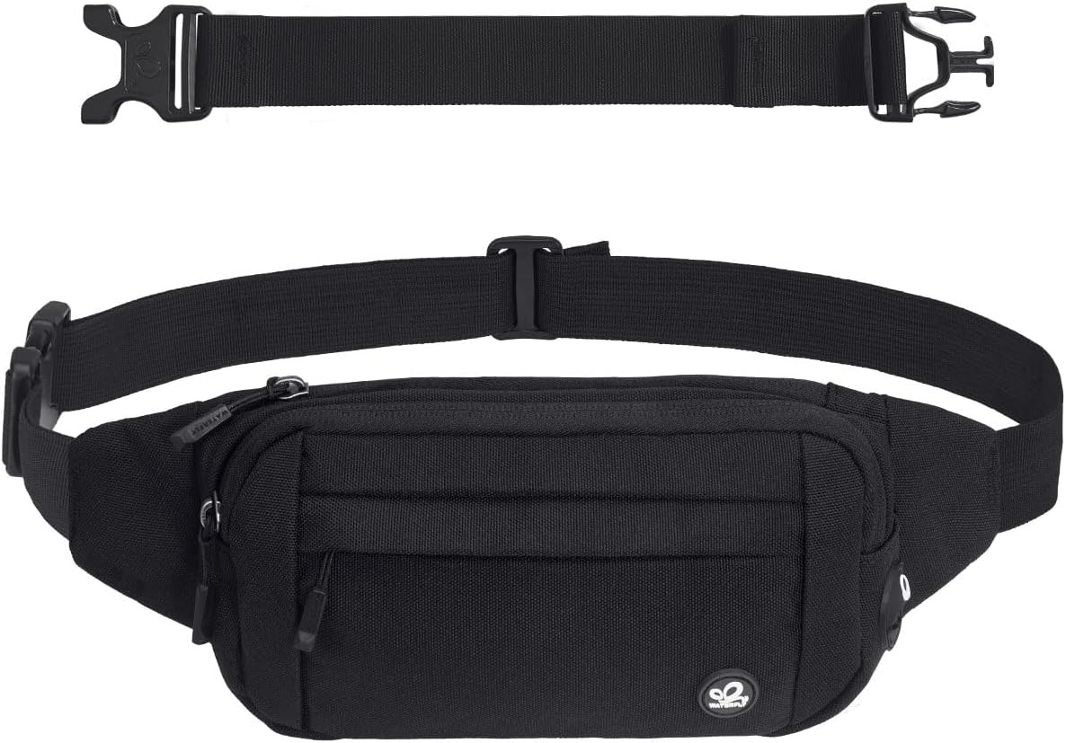 WATERFLY Buiktas Heuptas Heren Dames: Kleine Riemtas Sport Bum Hip Bag Mannen Vrouwen Heup Fanny Pack met Verlengingsriem voor Reizen Wandelen Hondentraining Outdoor, zwart, Small