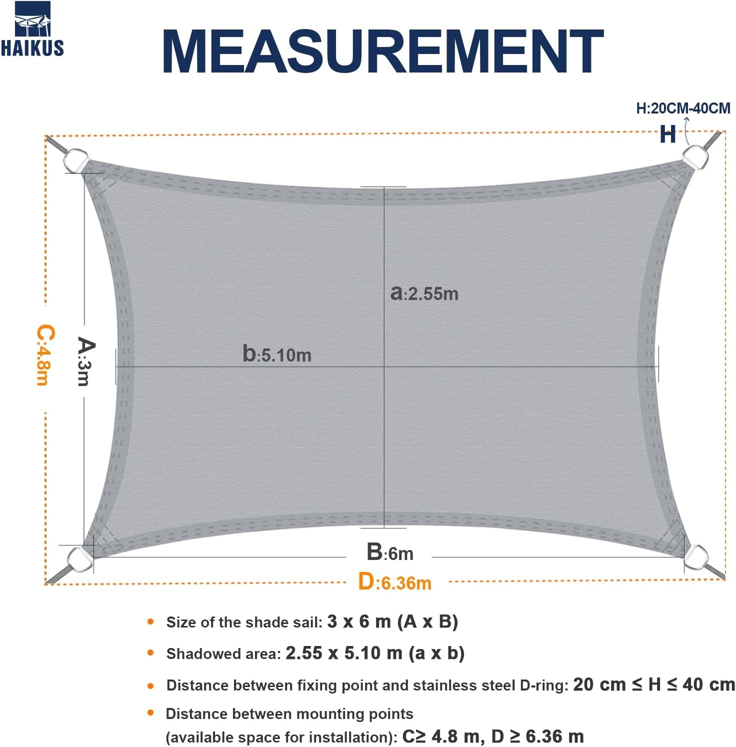 HAIKUS Zonnezeil, rechthoekig, 3 x 6 m, 6 x 3 m, PES, waterdicht, duurzaam, 95% uv-bescherming, voor buiten, tuin, terras, crème