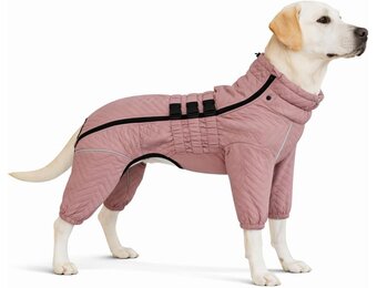 Warme hondenjas dubbele lagen hondenvest, 11 poten bedekt winddicht waterdicht reflecterend warm hondenvest outdoor schaatsen hondenkostuum voor kleine middelgrote grote honden lotus roze 3XL