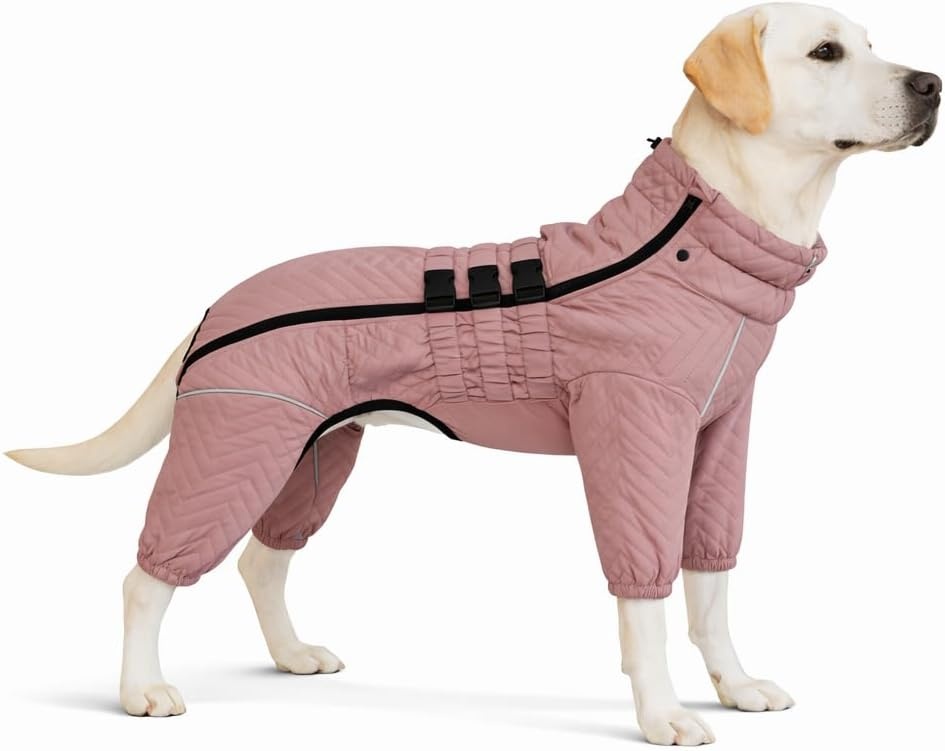Warme hondenjas dubbele lagen hondenvest, 11 poten bedekt winddicht waterdicht reflecterend warm hondenvest outdoor schaatsen hondenkostuum voor kleine middelgrote grote honden lotus roze 3XL