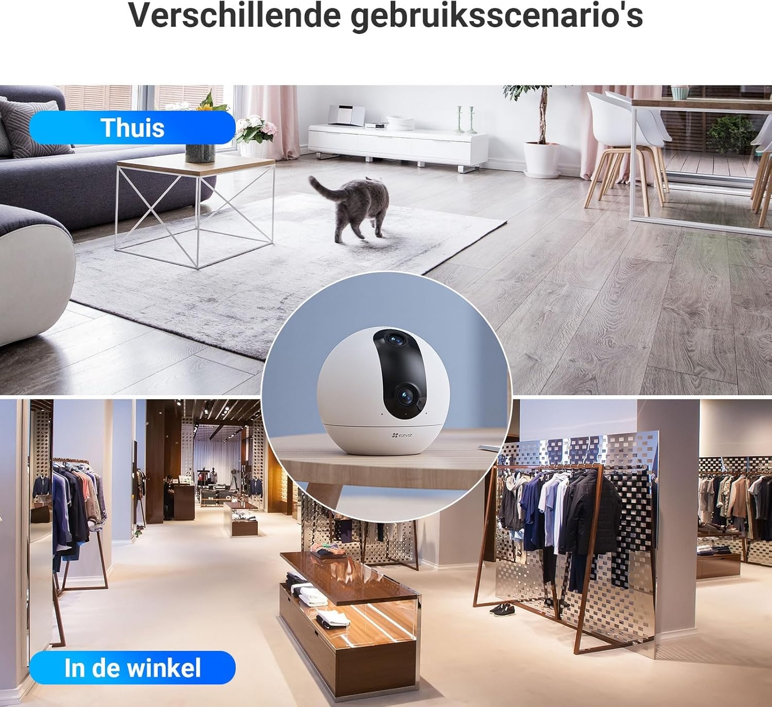 EZVIZ C60p 2K+2K 360° Indoor Beveiligingscamera Binnen Wifi met Dubbele Lens, Automatische Tracking, Persoonsdetectie, Tweerichtingsaudio, 10m Nachtzicht, Patrouille/Privacymodus, Wifi 6
