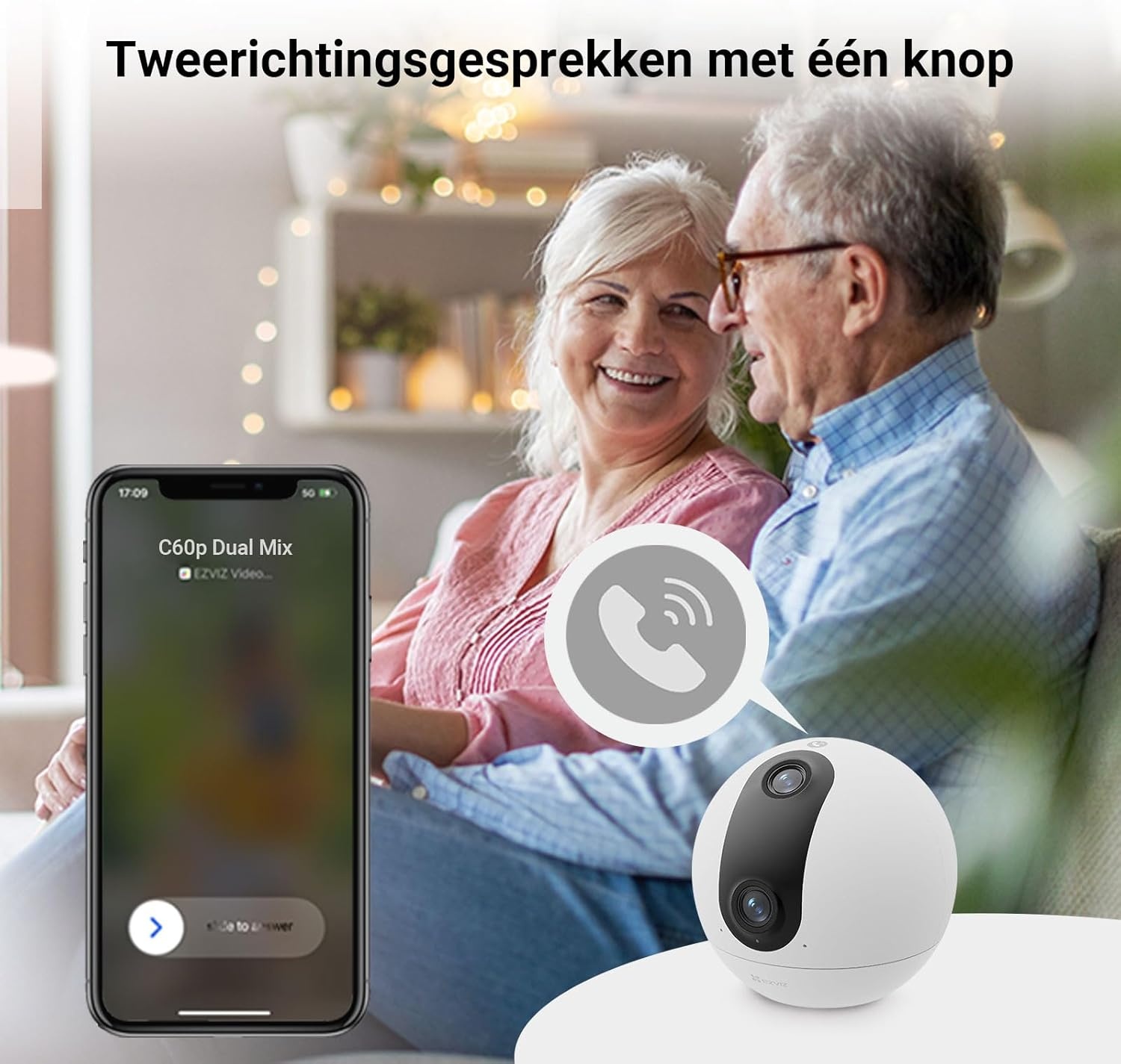 EZVIZ C60p 2K+2K 360° Indoor Beveiligingscamera Binnen Wifi met Dubbele Lens, Automatische Tracking, Persoonsdetectie, Tweerichtingsaudio, 10m Nachtzicht, Patrouille/Privacymodus, Wifi 6
