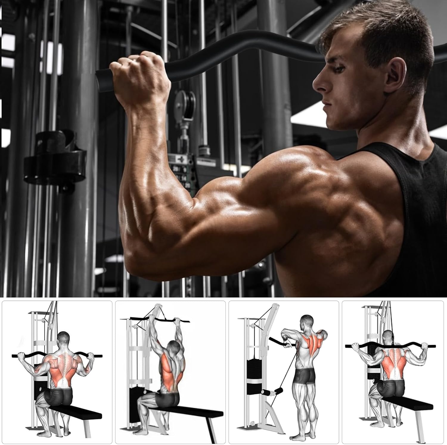 Lat Pulldown Bar, Trekstang Kabelmachine Bijlagen voor Home Gym Multifunctionele Lat Balk Fitness-Pull-Upstang Krachttraining