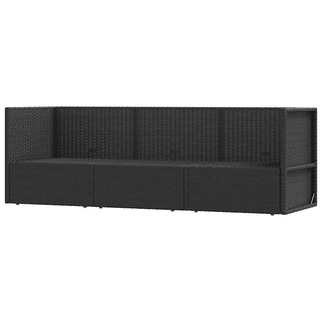 vidaXL 3-delige Loungeset met kussens poly rattan zwart