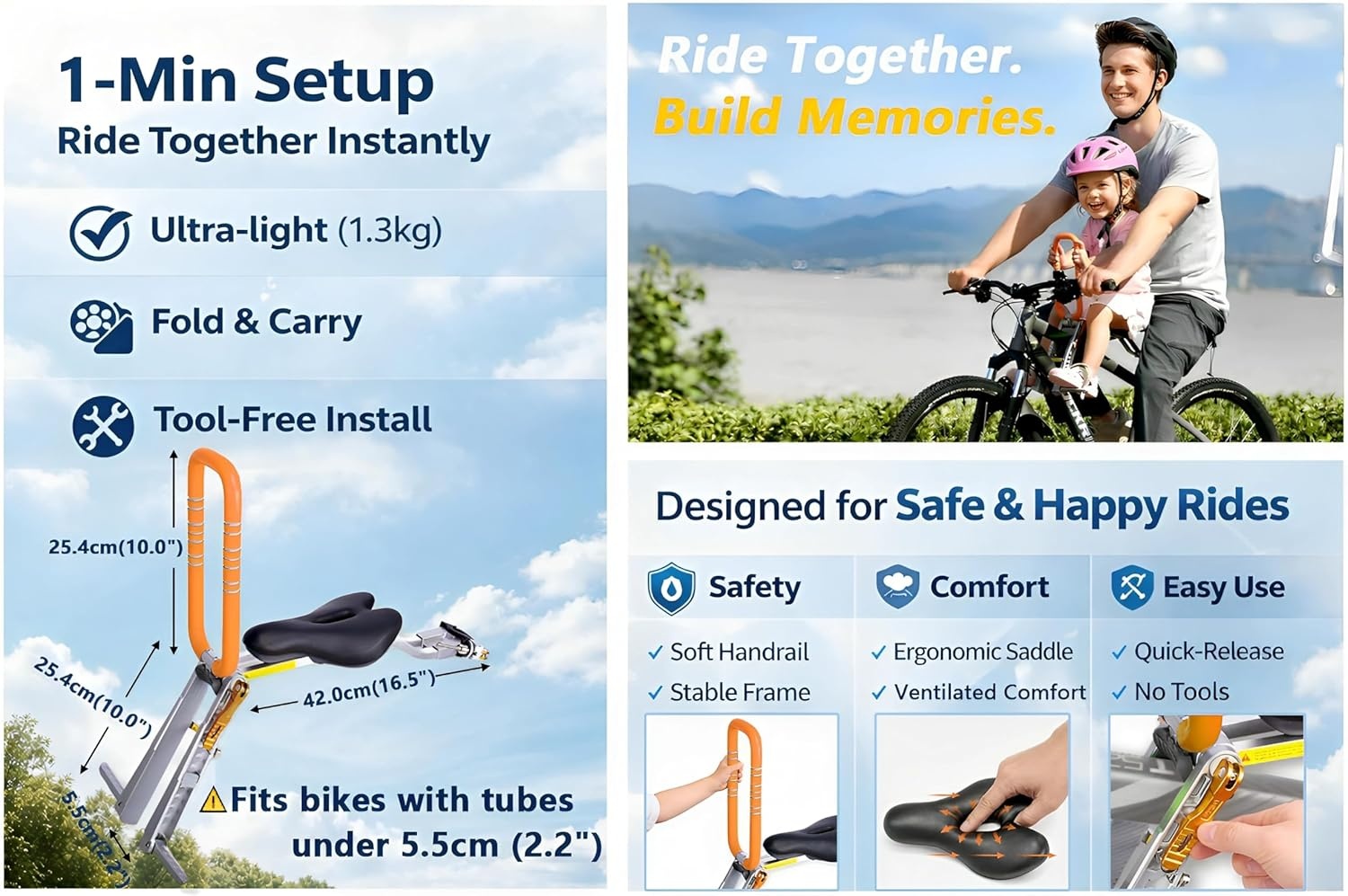 UrRider Kinderfietsstoeltje voor voorop - Universeel en inklapbaar - Tot 6 jaar