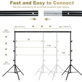 BENOISON Achterdoek Stand Kit - 2,6×3m(8,5x10ft) Fotografie Foto Achterdoek Stand, Verstelbare Achtergrond Stand Verdikt Stevig Achtergrondsteunen met Waterzak (Zwart)