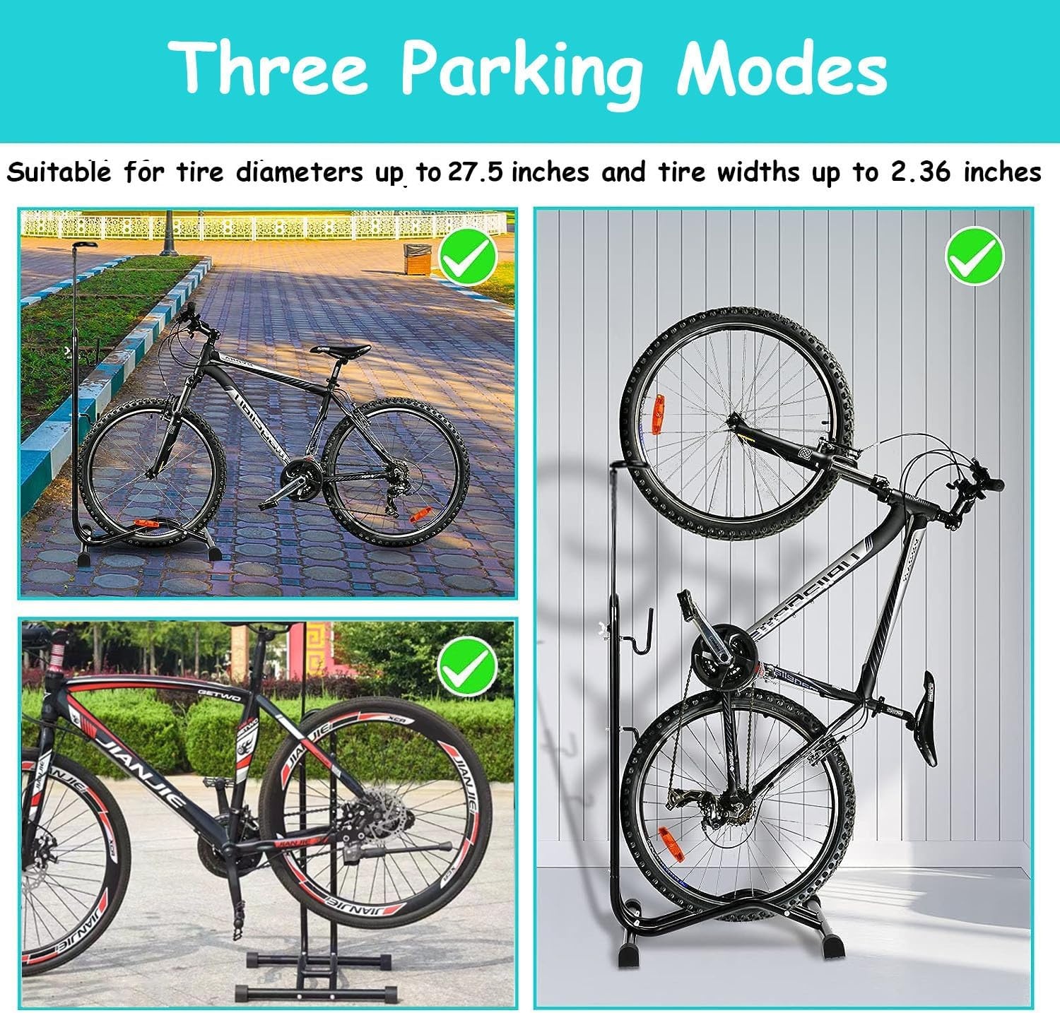 Fiets vloerstandaard vrijstaande staande staande fietsenstalling opbergrek ruimtebesparend geschikt voor mountainbike, racefiets, voor fiets met wieldiameter max. 27,5 inch