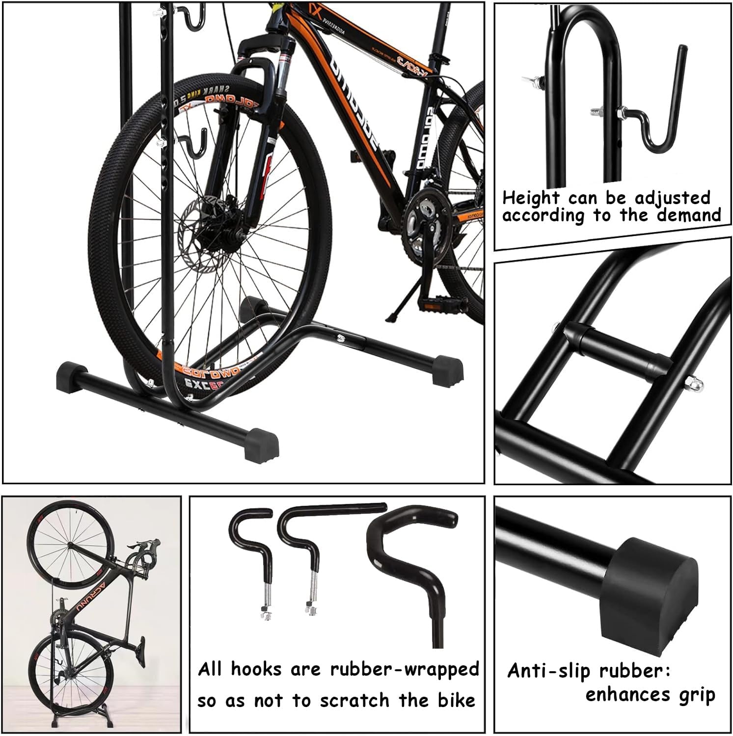 Fiets vloerstandaard vrijstaande staande staande fietsenstalling opbergrek ruimtebesparend geschikt voor mountainbike, racefiets, voor fiets met wieldiameter max. 27,5 inch