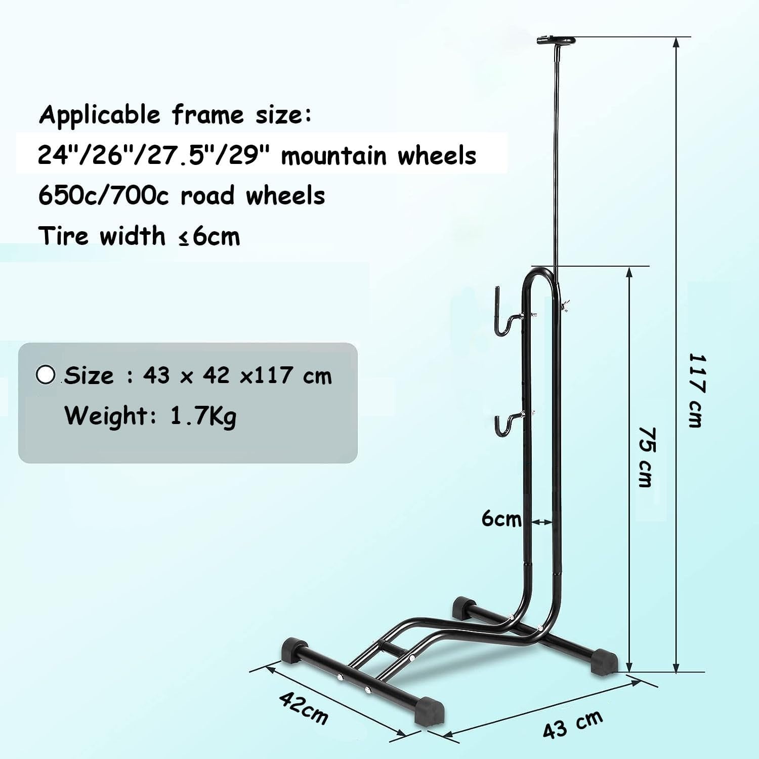 Fiets vloerstandaard vrijstaande staande staande fietsenstalling opbergrek ruimtebesparend geschikt voor mountainbike, racefiets, voor fiets met wieldiameter max. 27,5 inch