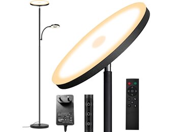 42W LED Vloerlamp, 3700LM Moderne Dimbare Vloerlamp met Zijverlichting 2700K-6500K Traploos Dimmen, Afstandsbediening en Touch control, Vloerlamp voor Woonkamer Slaapkamer Kantoor