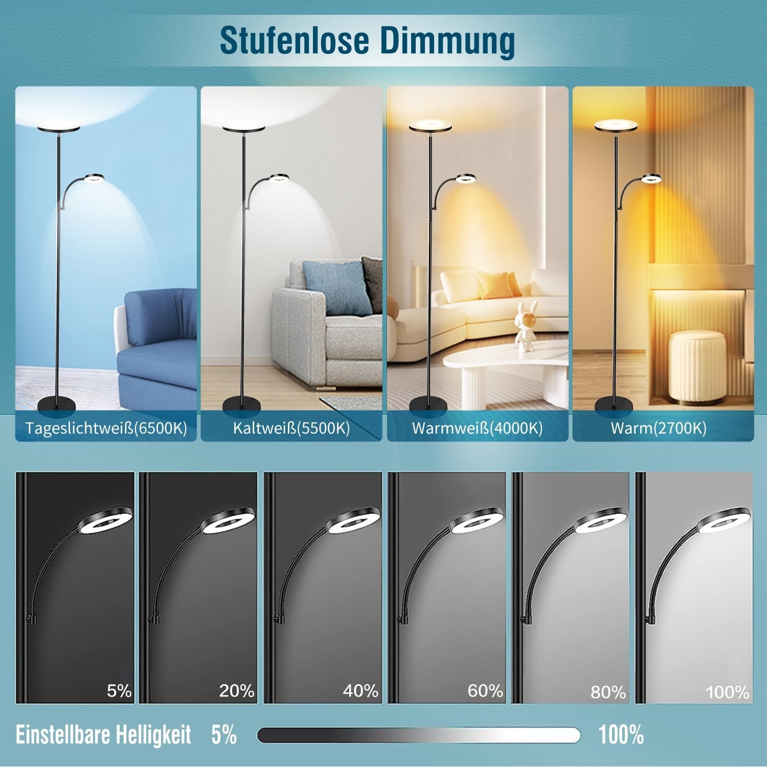 LED Vloerlamp 42W 3700lm Dimbare Kleuren - 42% Korting!
