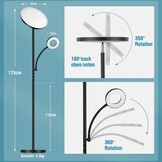 42W LED Vloerlamp, 3700LM Moderne Dimbare Vloerlamp met Zijverlichting 2700K-6500K Traploos Dimmen, Afstandsbediening en Touch control, Vloerlamp voor Woonkamer Slaapkamer Kantoor