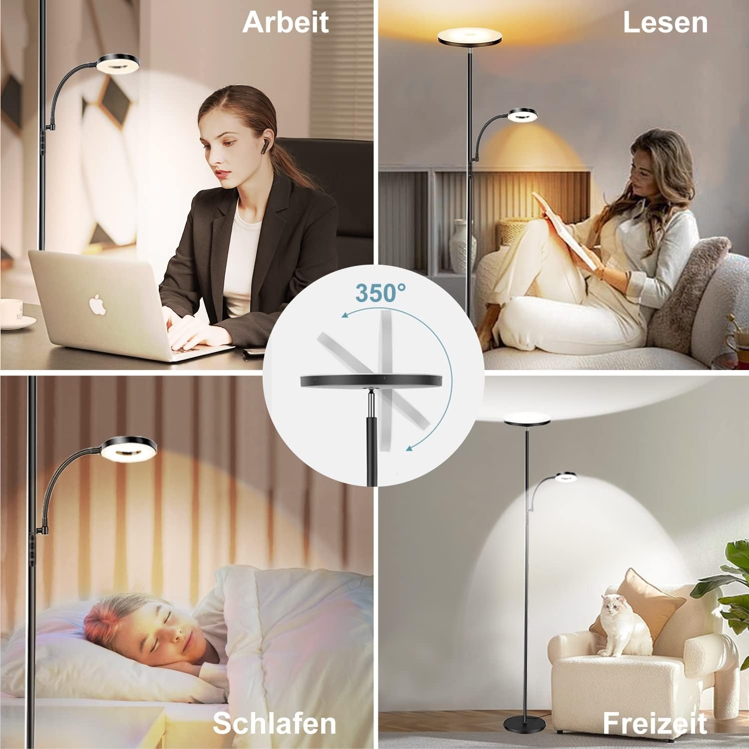 42W LED Vloerlamp, 3700LM Moderne Dimbare Vloerlamp met Zijverlichting 2700K-6500K Traploos Dimmen, Afstandsbediening en Touch control, Vloerlamp voor Woonkamer Slaapkamer Kantoor