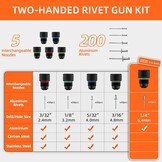 Klinknageltang Set 10 inch – Professioneel Blindklinknagelpistool met 5 Mondstukken, incl. 200 Klinknagels (2,4–6,4 mm), Handmatige Klinknageltang voor Metaal & DIY