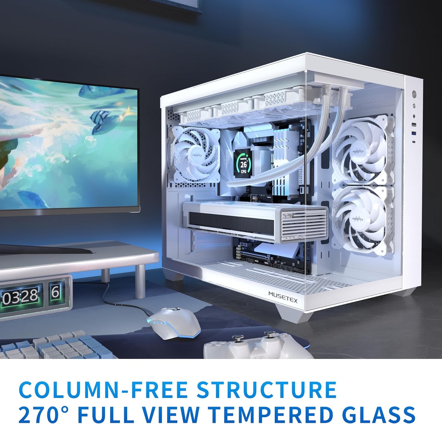 MUSETEX PC behuizing ATX, 3 niet-LED-ventilator vooraf geïnstalleerd, y6w