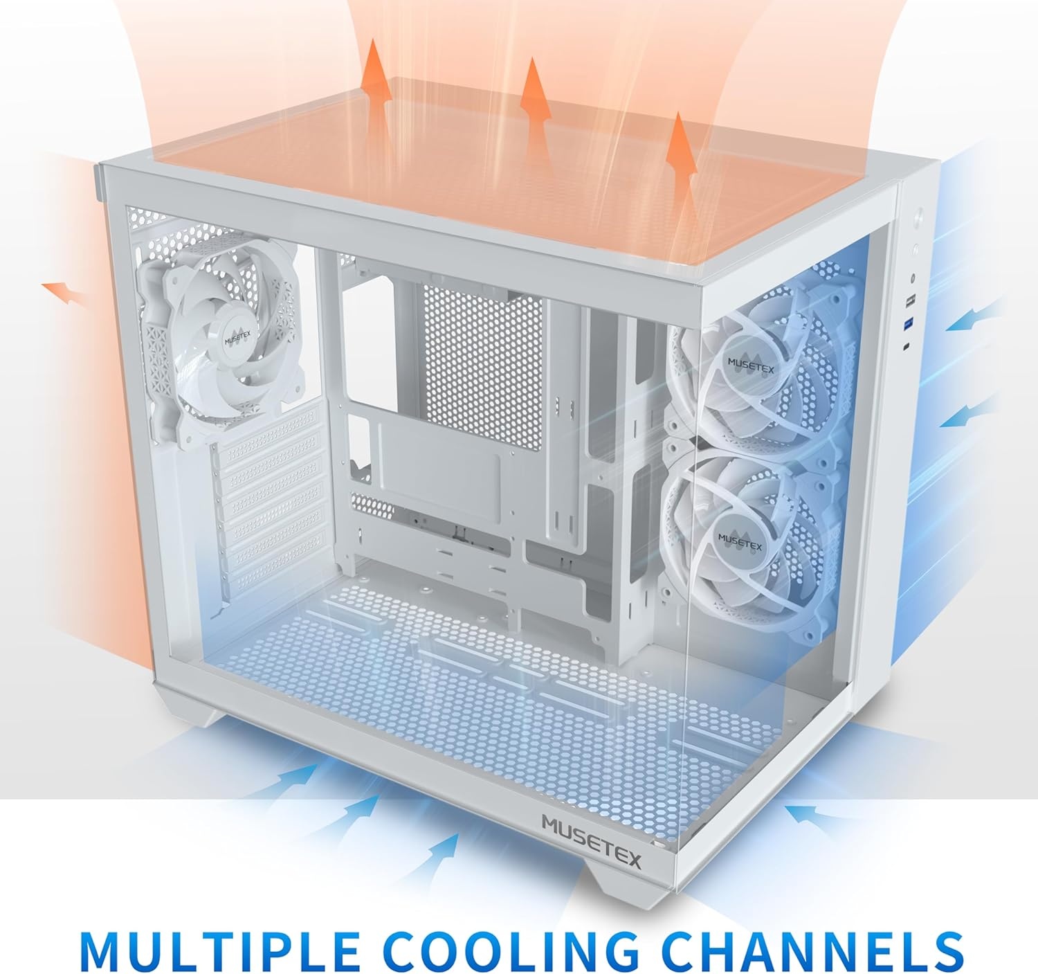 MUSETEX PC behuizing ATX, 3 niet-LED-ventilator vooraf geïnstalleerd, y6w