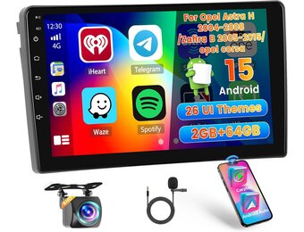 Hikity 2+64G Android 13 Car Stereo voor Opel Astra H 2004-2008 Zafira B 2005-2015 Carplay Draadloze Android Auto, 9 'touchscreen radio met Mirror Link GPS Bluetooth FM RDS WiFi EQ SWC MIC Camera