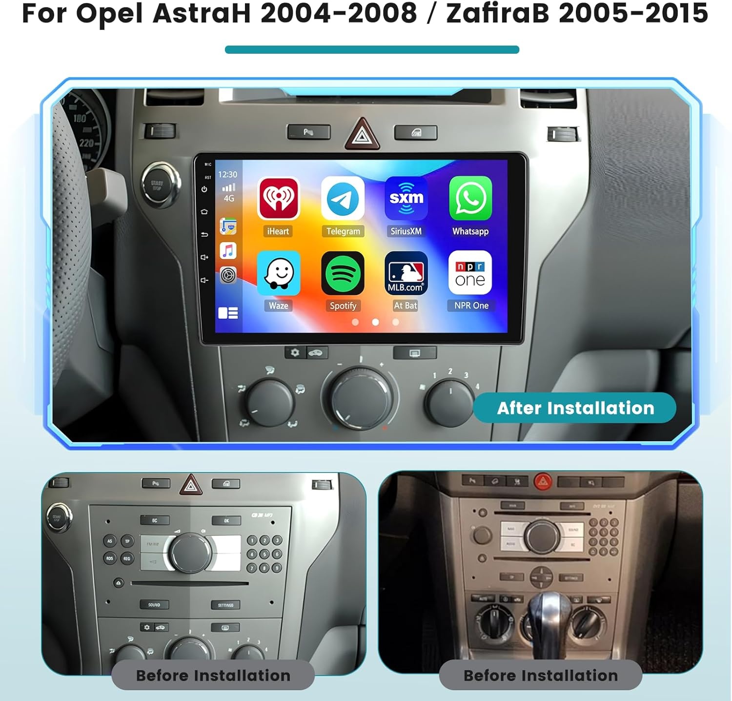 Hikity 2+64G Android 13 Car Stereo voor Opel Astra H 2004-2008 Zafira B 2005-2015 Carplay Draadloze Android Auto, 9 'touchscreen radio met Mirror Link GPS Bluetooth FM RDS WiFi EQ SWC MIC Camera