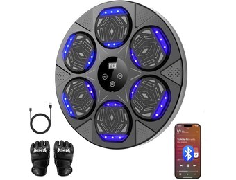 Muziekboksmachine met bluetooth, led-lichtbox, machine met muziek met bokshandschoenen, elektronische boksmachine voor wandmontage met 7 modi