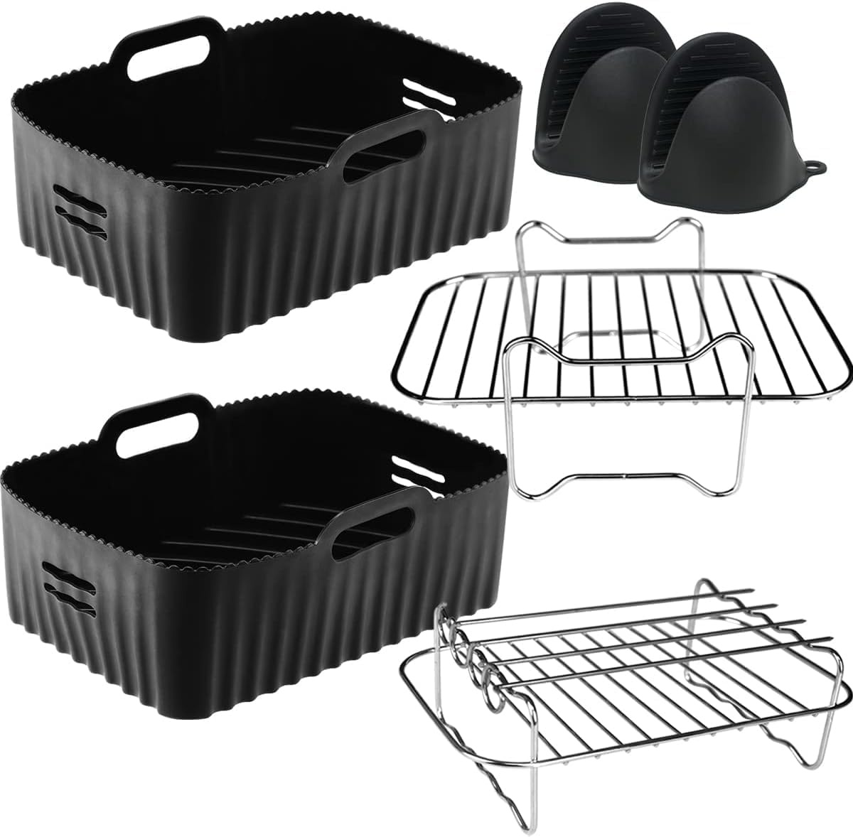 Moleath Siliconen vorm voor luchtfriteuse met twee zones, 5 stuks, accessoires voor friteuse zonder olie, voor Cecotec 9 l, Ninja Foodi AF300EU, La Moustache 8 l, herbruikbaar, siliconen, airfryer