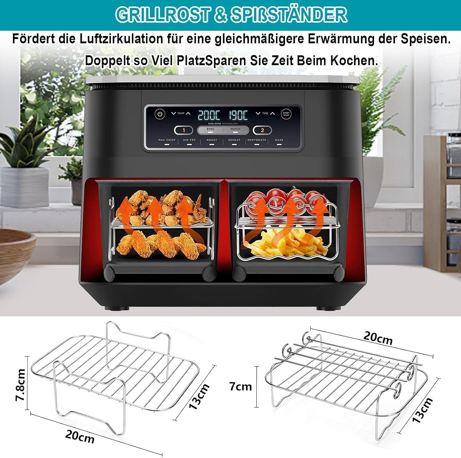 Moleath Siliconen vorm voor luchtfriteuse met twee zones, 5 stuks, accessoires voor friteuse zonder olie, voor Cecotec 9 l, Ninja Foodi AF300EU, La Moustache 8 l, herbruikbaar, siliconen, airfryer