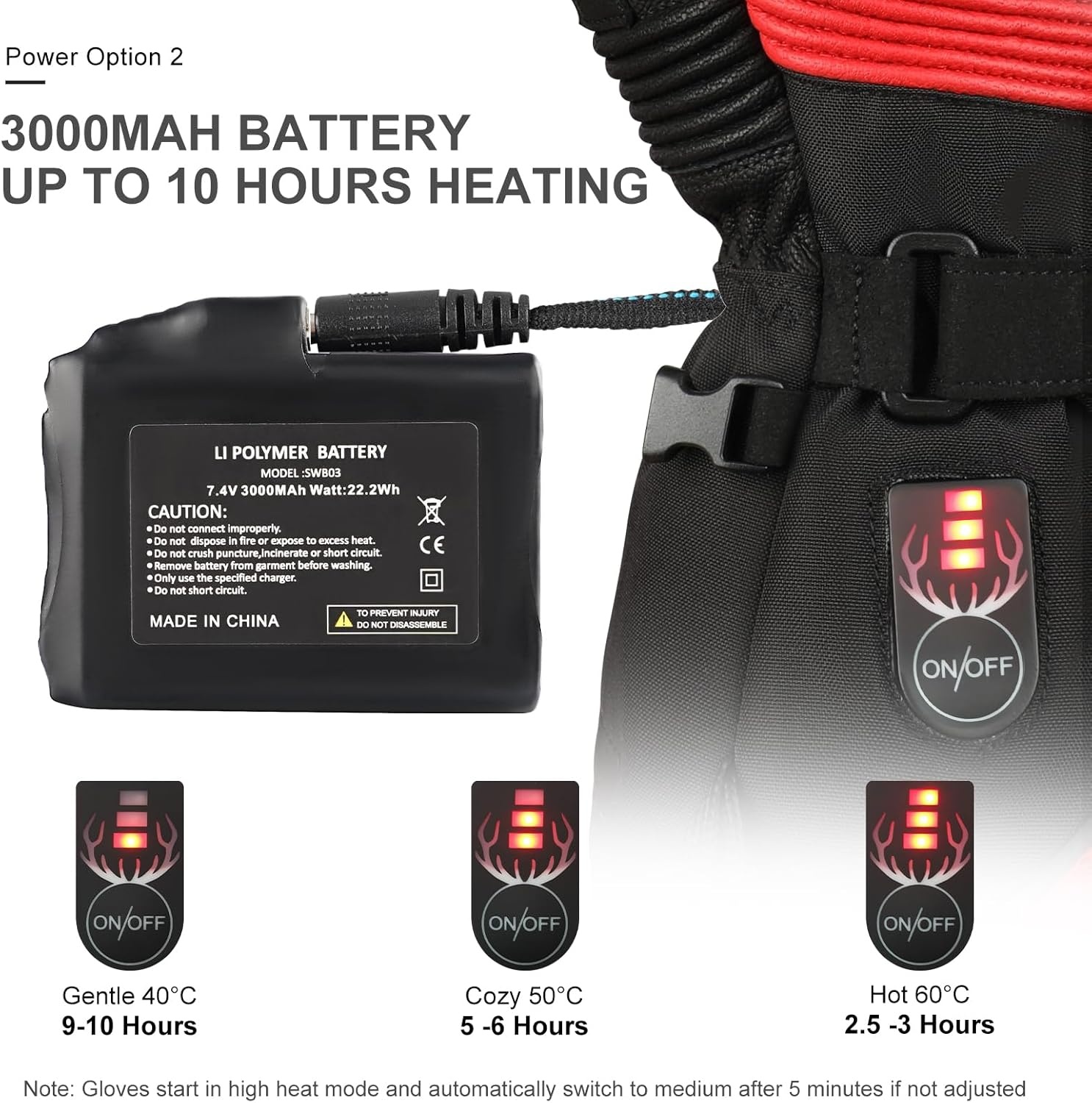 SNOW DEER Motorhandschoenen XL, Verwarmd, Waterdicht, 3000mAh Batterij of 12V Motor Kabel