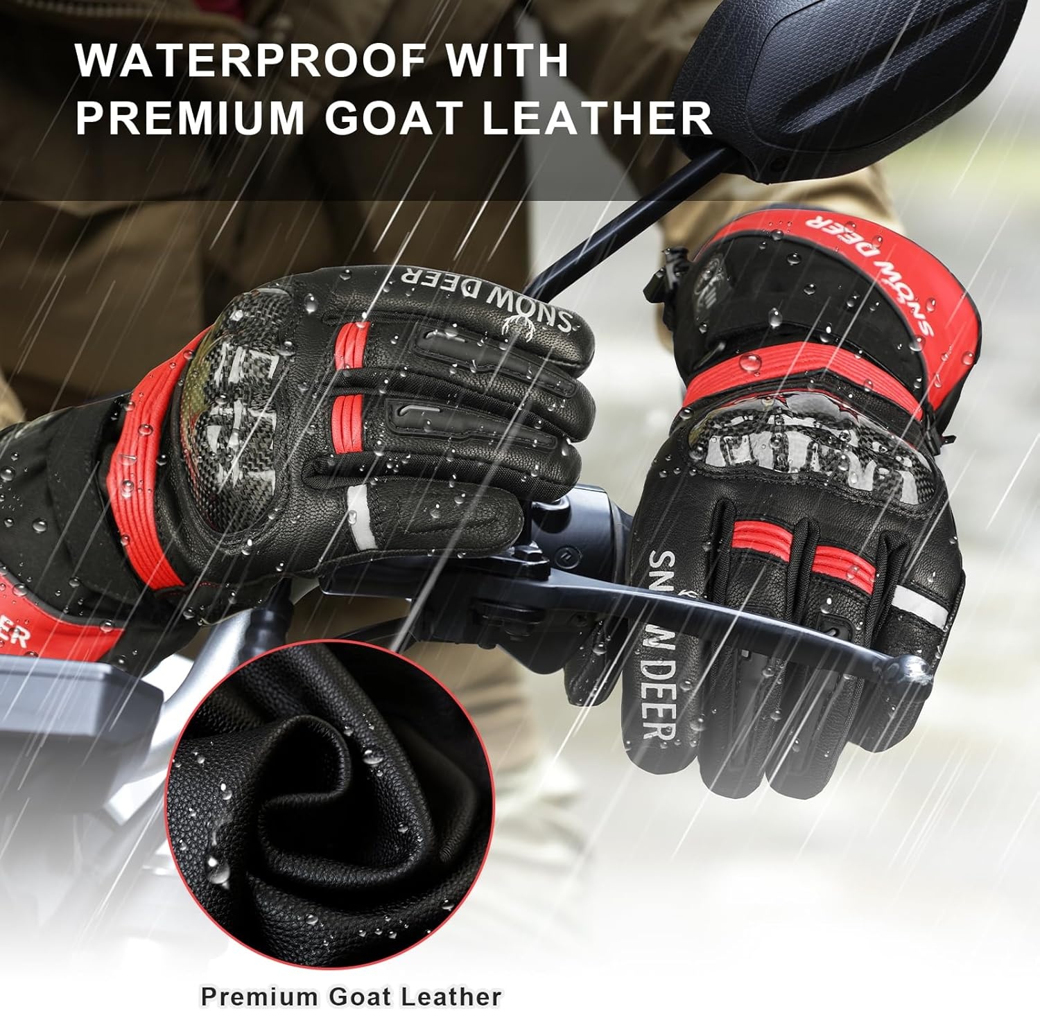 SNOW DEER Motorhandschoenen XL, Verwarmd, Waterdicht, 3000mAh Batterij of 12V Motor Kabel
