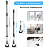 Elektrische draaiende schrobber, Leebein draadloze reinigingsborstel met 8 vervangbare boorborstelkoppen, bad en vloertegel 360 Power scrubber-dweil met verstelbare handgreep van 54 in/137 cm voor badkamer, keuken, auto (Wit)