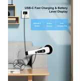 Elektrische draaiende schrobber, Leebein draadloze reinigingsborstel met 8 vervangbare boorborstelkoppen, bad en vloertegel 360 Power scrubber-dweil met verstelbare handgreep van 54 in/137 cm voor badkamer, keuken, auto (Wit)