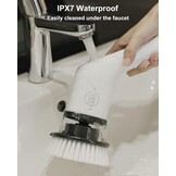 Elektrische draaiende schrobber, Leebein draadloze reinigingsborstel met 8 vervangbare boorborstelkoppen, bad en vloertegel 360 Power scrubber-dweil met verstelbare handgreep van 54 in/137 cm voor badkamer, keuken, auto (Wit)