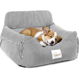 CALIYO Hondenautostoel met stabiele basis en veiligheidsgordel, hondenstoel auto voor kleine tot 10 kg, traagschuim zitkussen, waterdichte, wasbare hondenmand met opbergtas (zwart/wit)