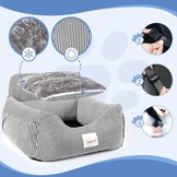 CALIYO Hondenautostoel met stabiele basis en veiligheidsgordel, hondenstoel auto voor kleine tot 10 kg, traagschuim zitkussen, waterdichte, wasbare hondenmand met opbergtas (zwart/wit)