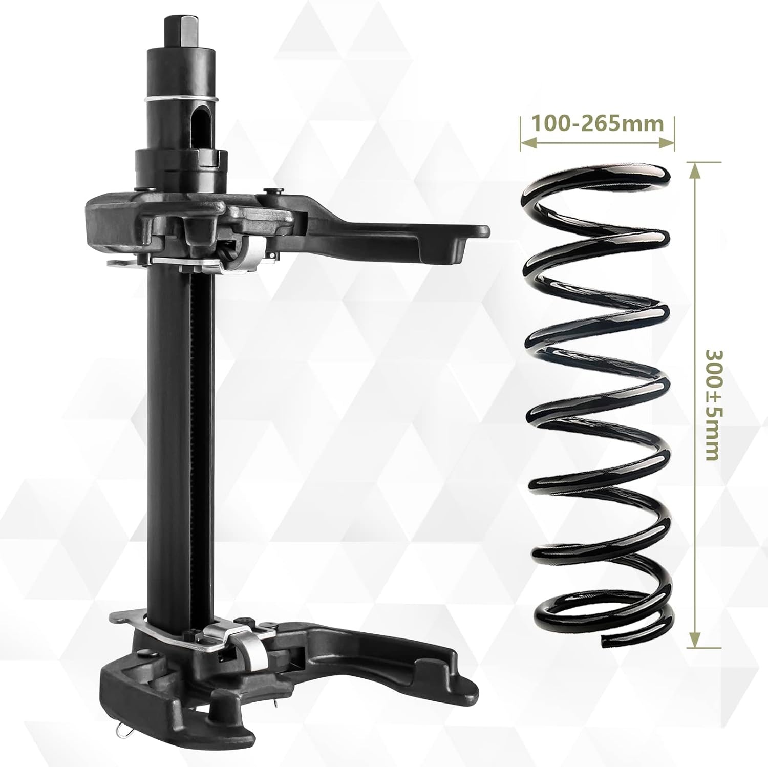 McPherson veerspanner, Universele auto verenspanner pers gereedschap met variabele veerarmen, Werkt met alle gangbare automerken
