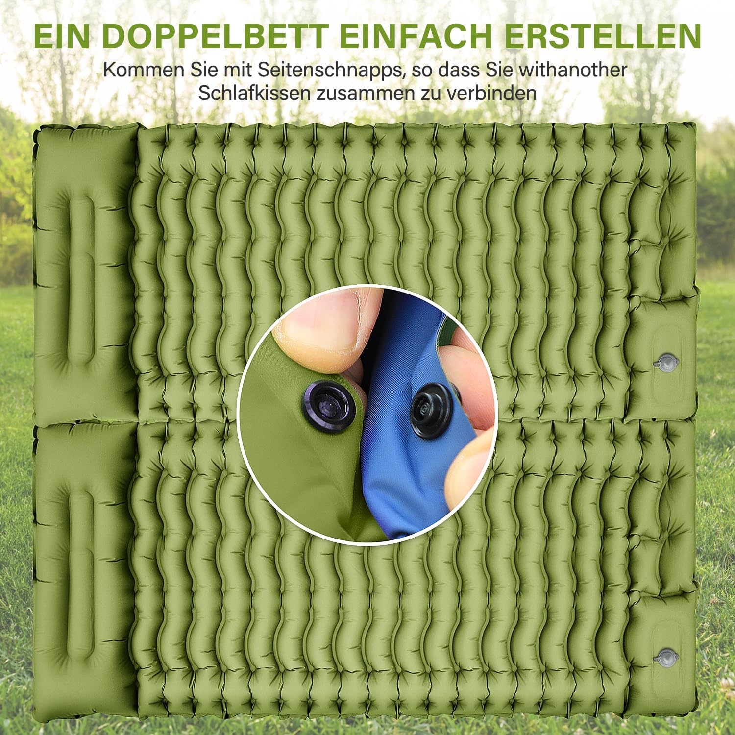 Yuzonc Camping-isolatiematras, zelfopblazend, extra dikke camping-luchtmatras met voetpomp en kussen, klein formaat verpakking, compact en licht, voor buiten