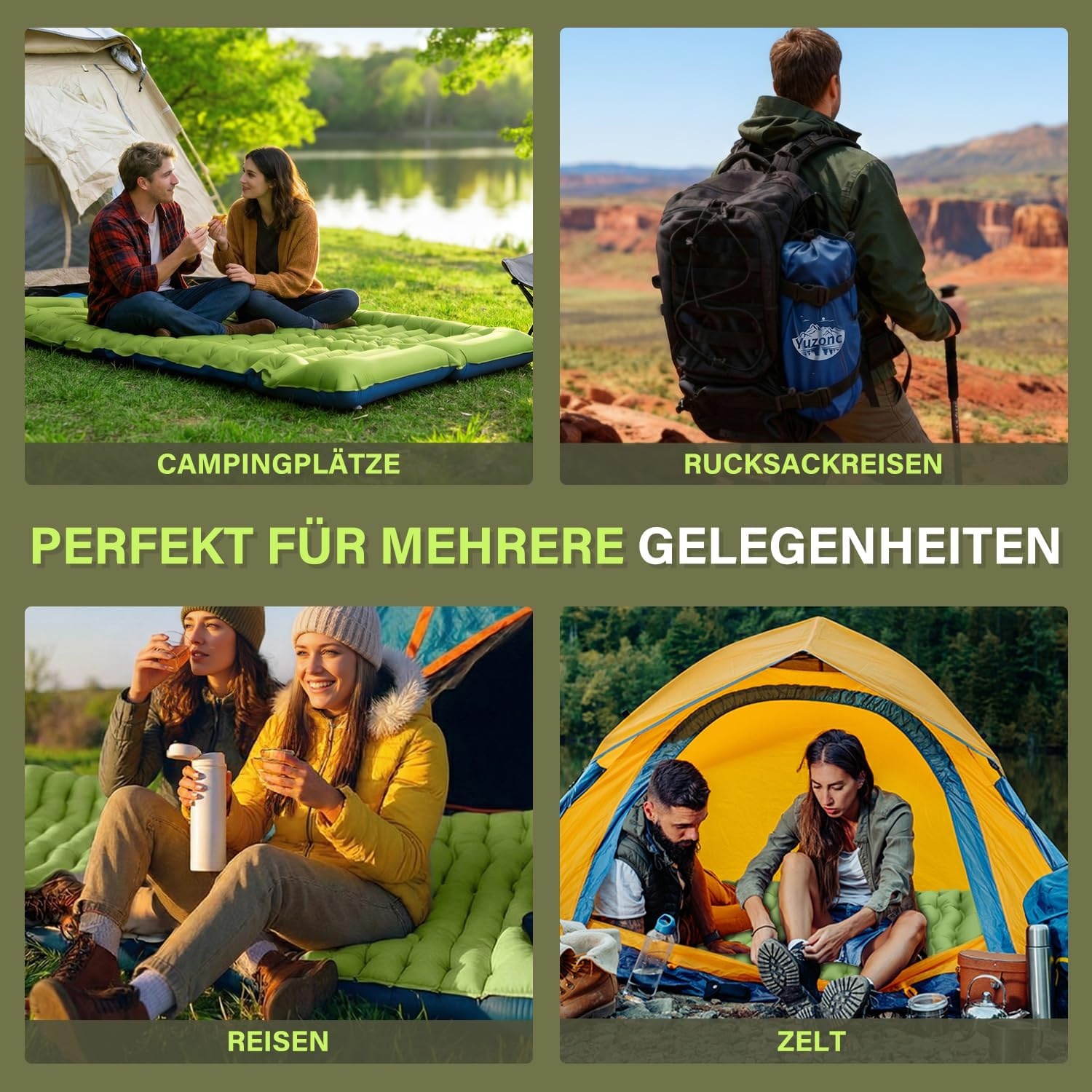 Yuzonc Camping-isolatiematras, zelfopblazend, extra dikke camping-luchtmatras met voetpomp en kussen, klein formaat verpakking, compact en licht, voor buiten