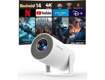 Draagbare Projector 4K 1080P, Android 14, 200" Scherm, 29% Korting