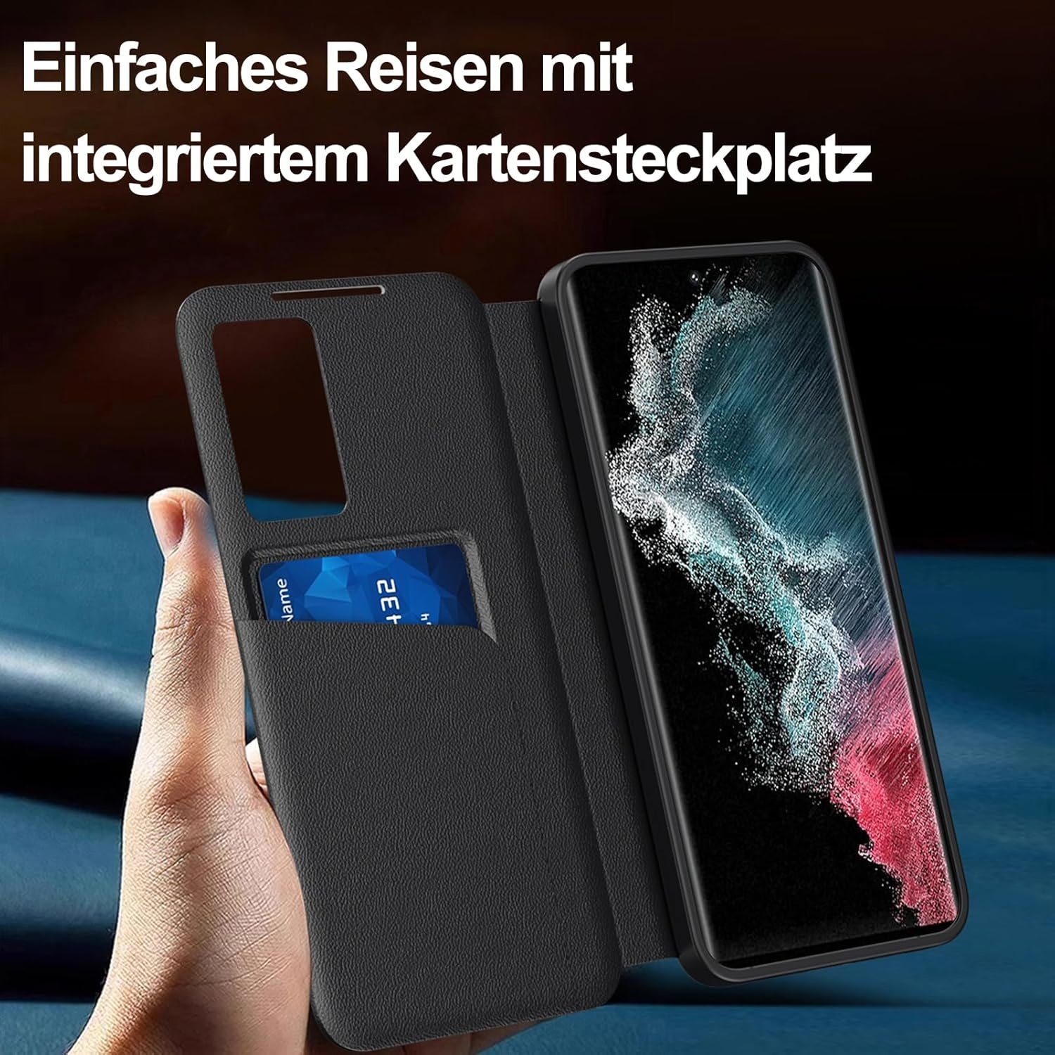 Smart Clear View Wallet Hoesje S22 Ultra 5G Zwart | -52% Korting