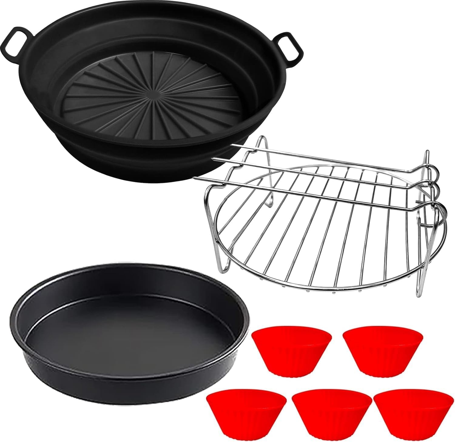 moleath Airfryer Accessoires compatibel voor Philips Essential 4,1 L HD9252/HD9200), siliconen bakvorm, bakvorm, grillframe, siliconen muffinvormpjes, 4 stuks bakset (4,1 liter)