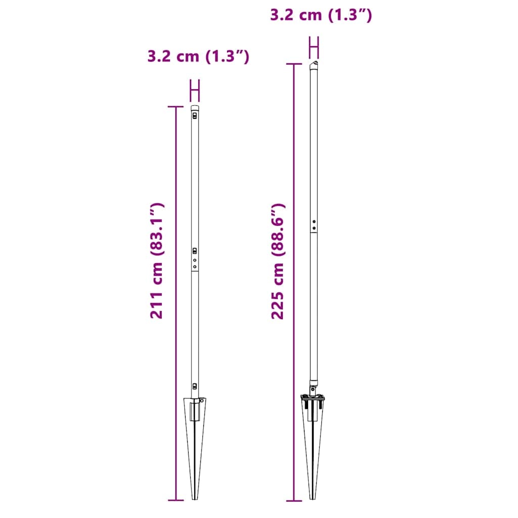 vidaXL Hekpalen 7 pcs Groen Ø32mm 180 cm Gegalvaniseerd staal