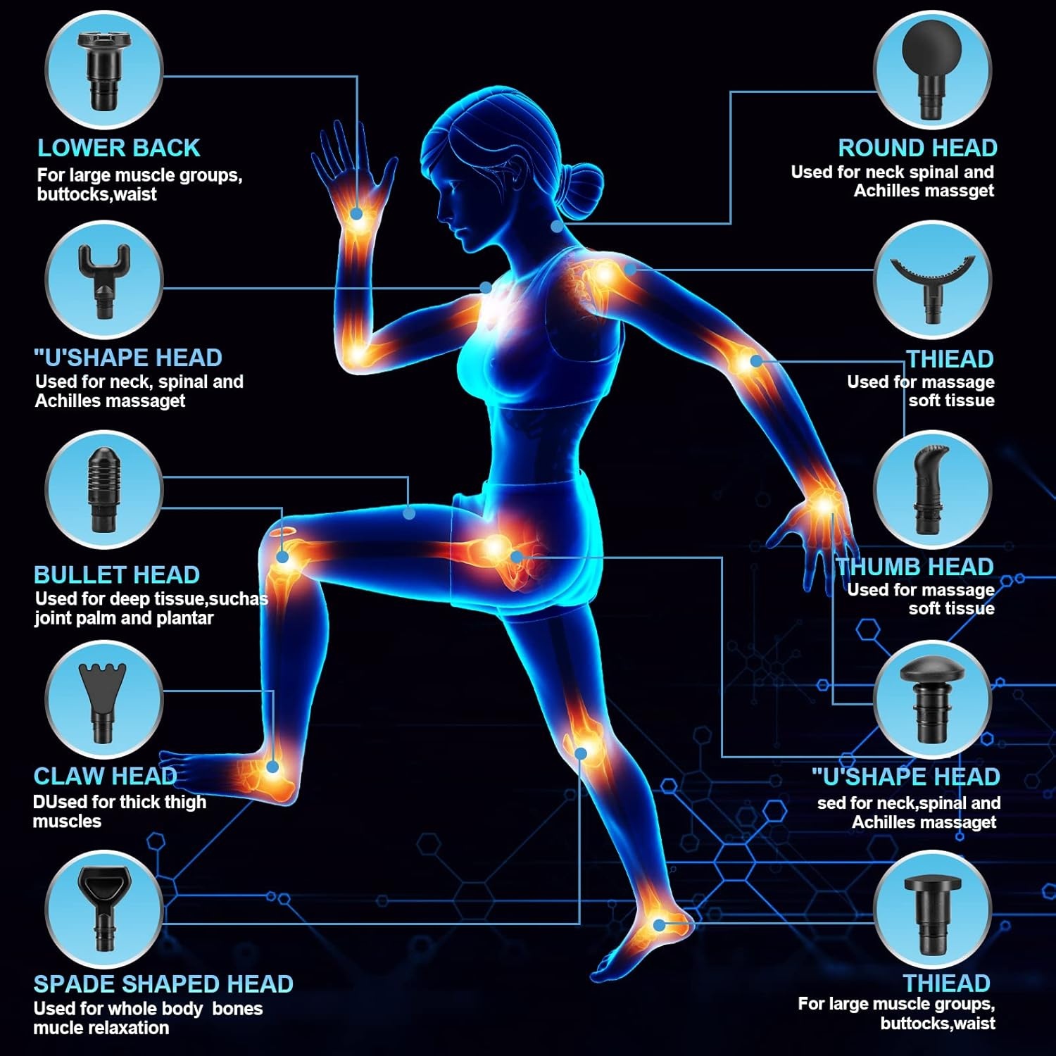 Massagepistool Zwart met 30 snelheden, 10 opzetstukken en LCD touchscreen voor spierherstel