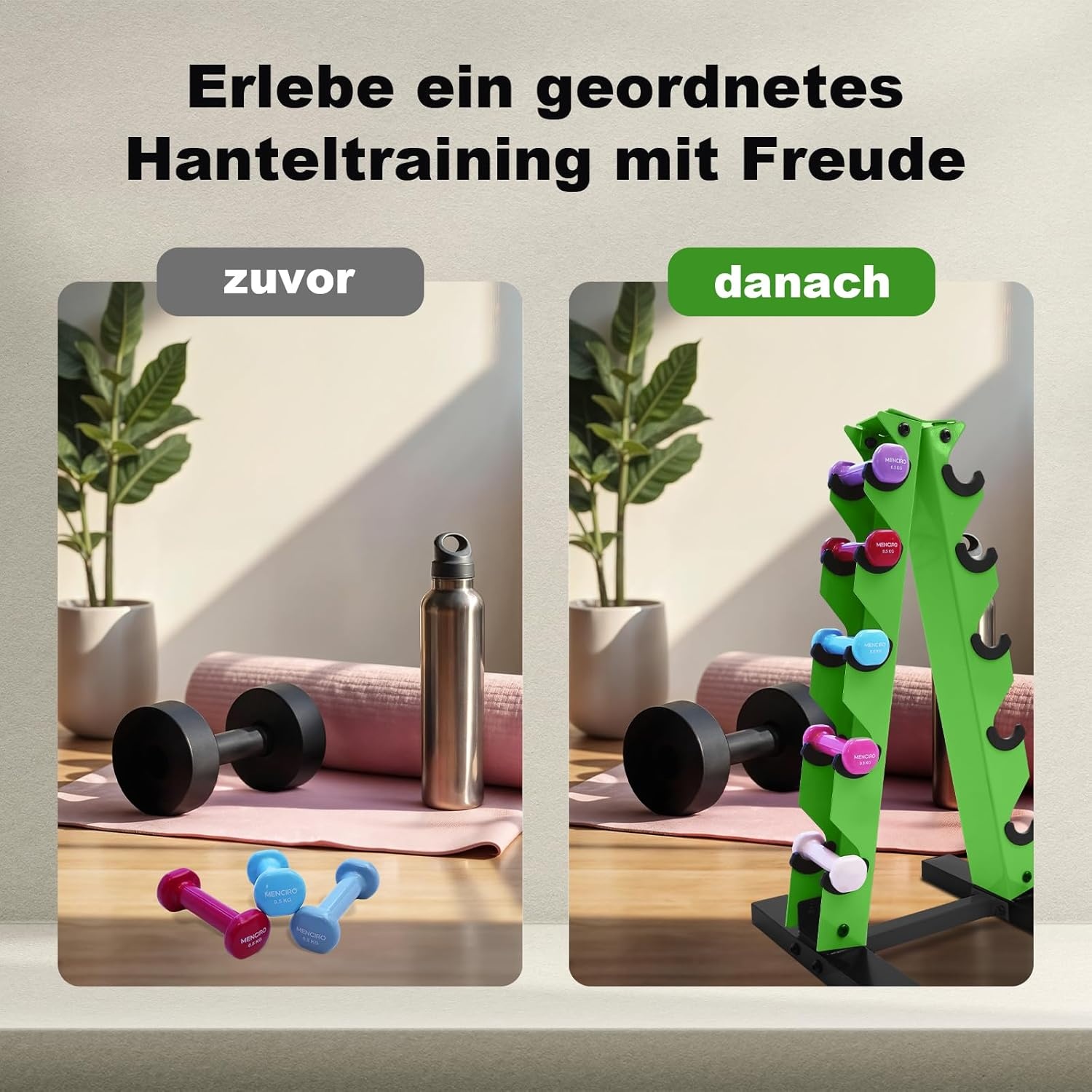 MENCIRO A-frame halterstandaard - 5 niveaus stalen gewichtsframe voor korte halters - ideaal voor thuisgym