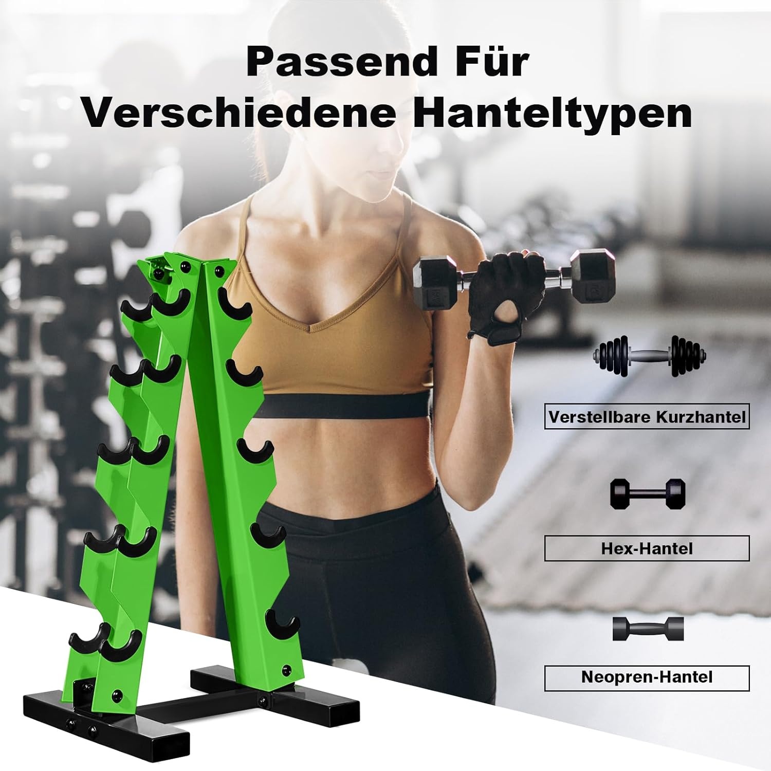 MENCIRO A-frame halterstandaard - 5 niveaus stalen gewichtsframe voor korte halters - ideaal voor thuisgym