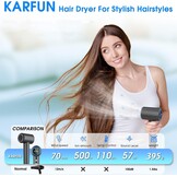 KARFUN Professionele haardroger, 2200 W, ionische haardroger, 400 miljoen negatieve ionen, 110.000 omw/min, snelle droging, intelligente temperatuurregeling, geluidsarm