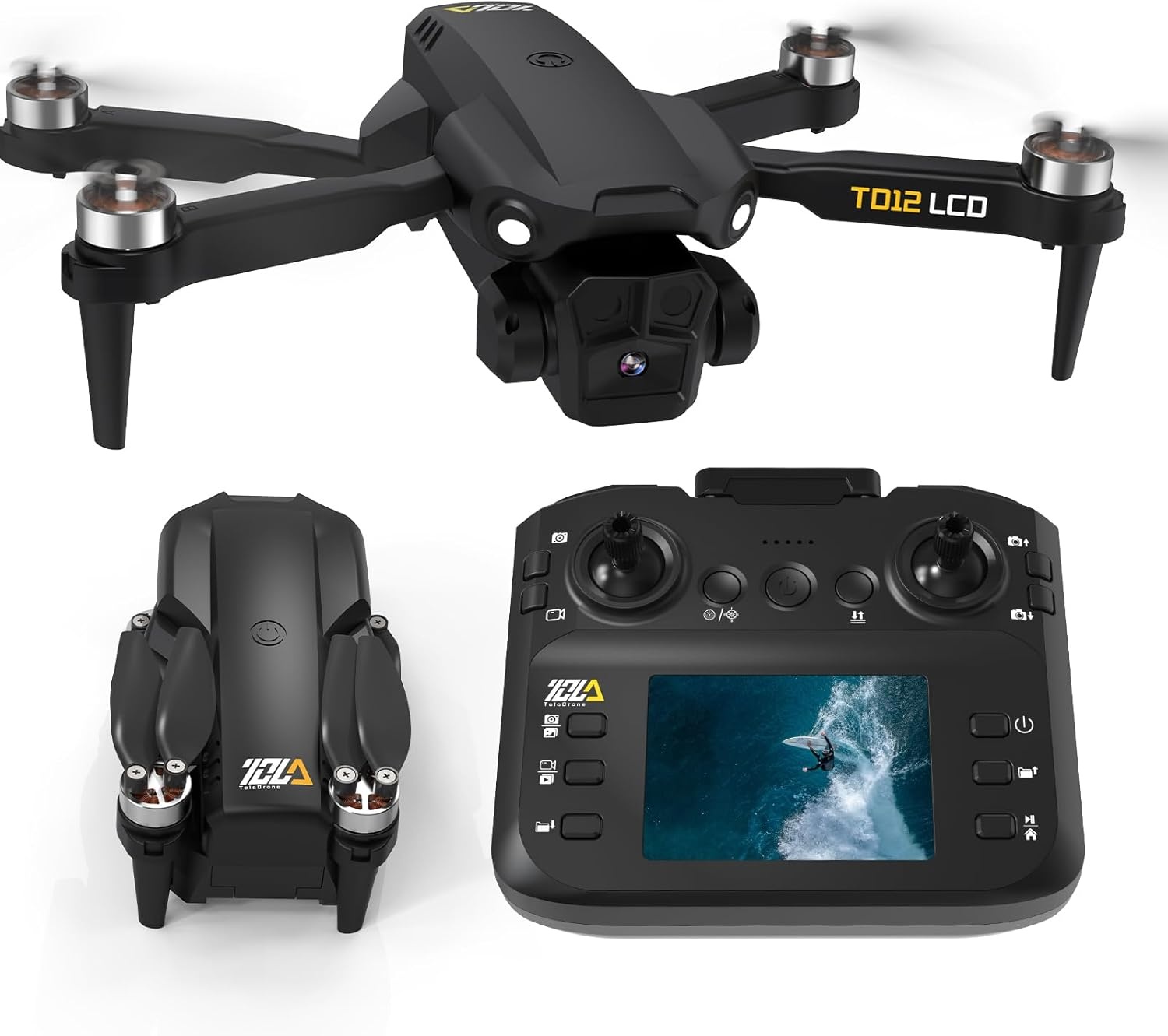 Toladrone Opvouwbare Drone met Camera, Drones met LCD-schermtransmissie, Headless-modus, 90° Elektrische Aanpassing, RC Quadcopter voor Volwassenen, TD12LCD Drone voor Beginners