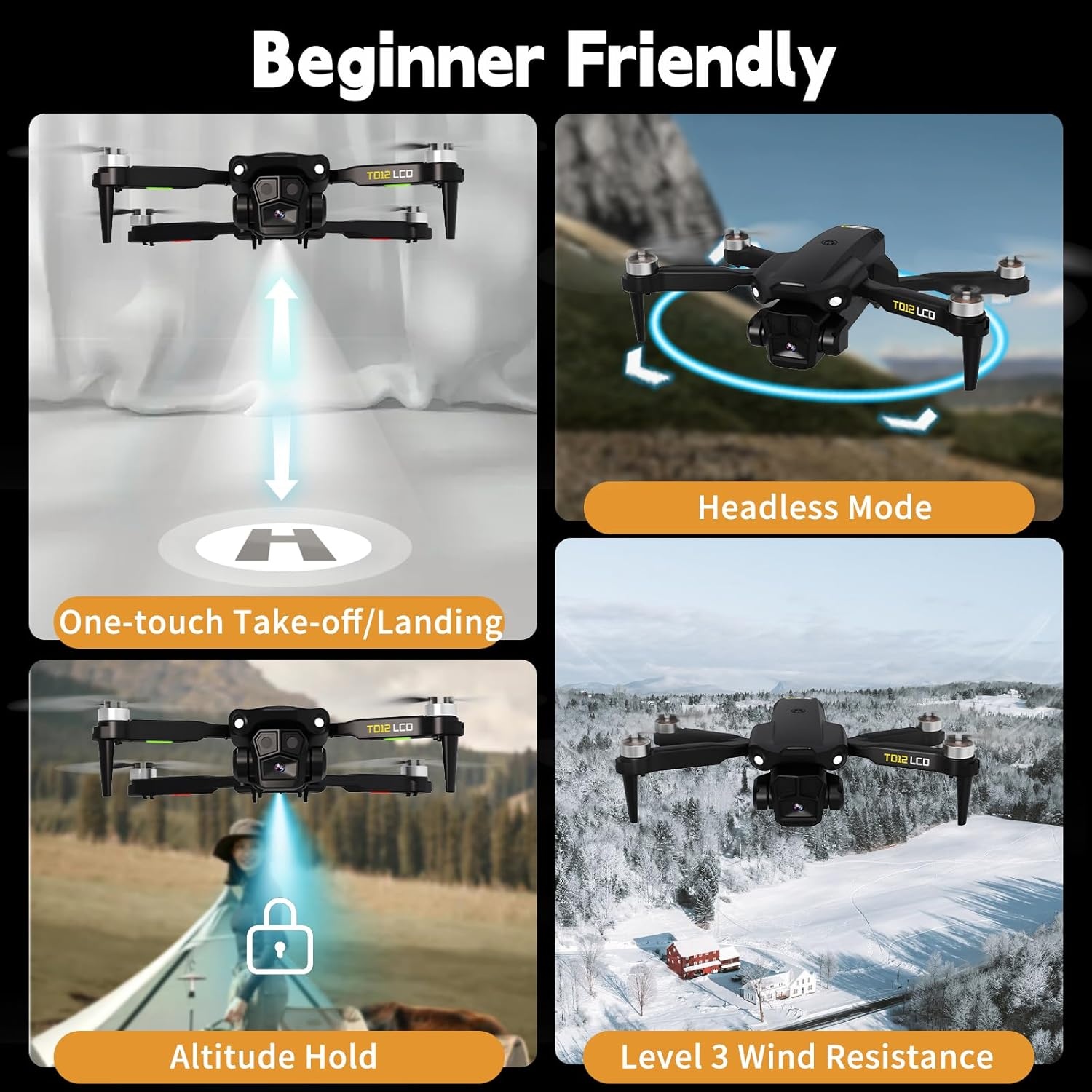 Toladrone Opvouwbare Drone met Camera, Drones met LCD-schermtransmissie, Headless-modus, 90° Elektrische Aanpassing, RC Quadcopter voor Volwassenen, TD12LCD Drone voor Beginners