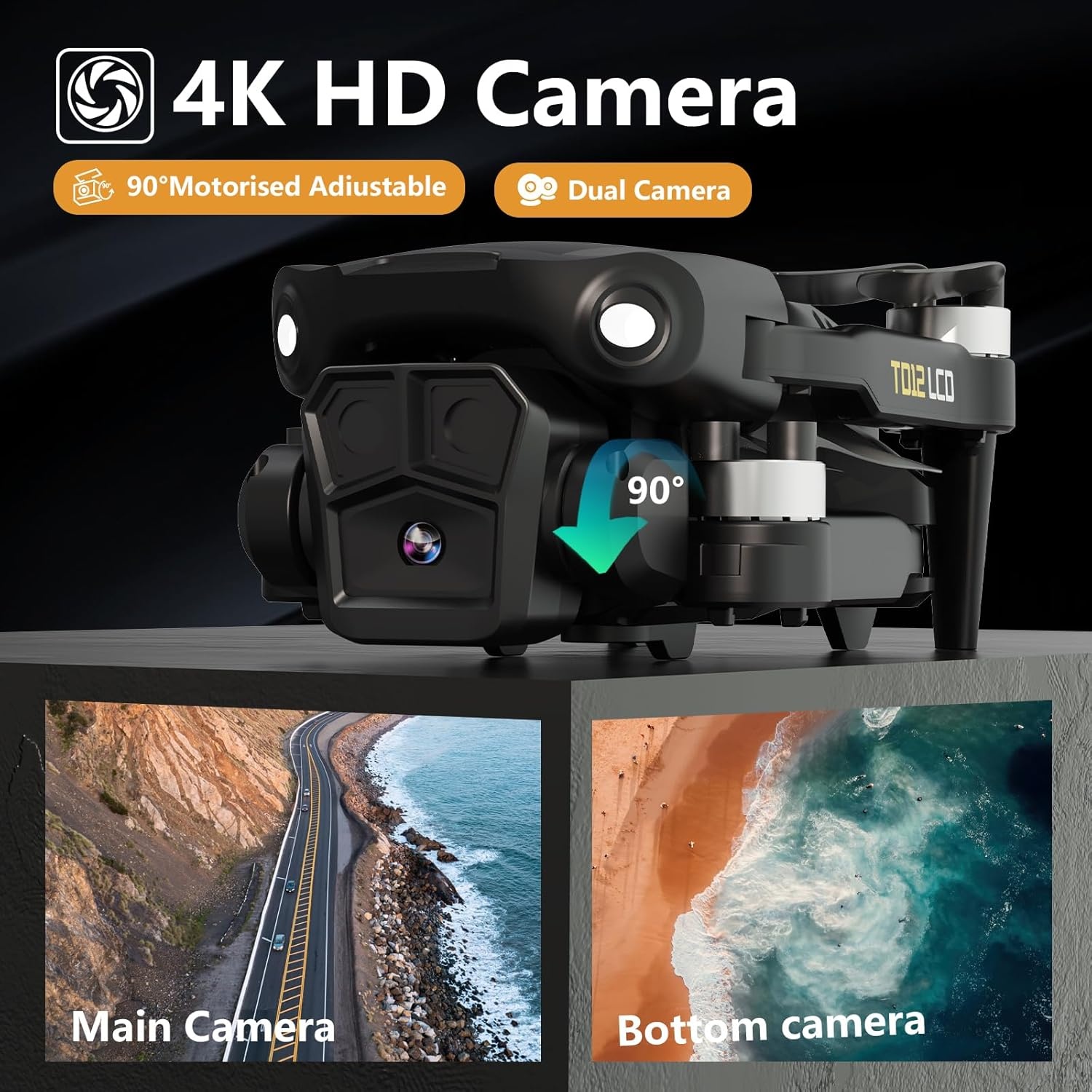 Toladrone Opvouwbare Drone met Camera, Drones met LCD-schermtransmissie, Headless-modus, 90° Elektrische Aanpassing, RC Quadcopter voor Volwassenen, TD12LCD Drone voor Beginners