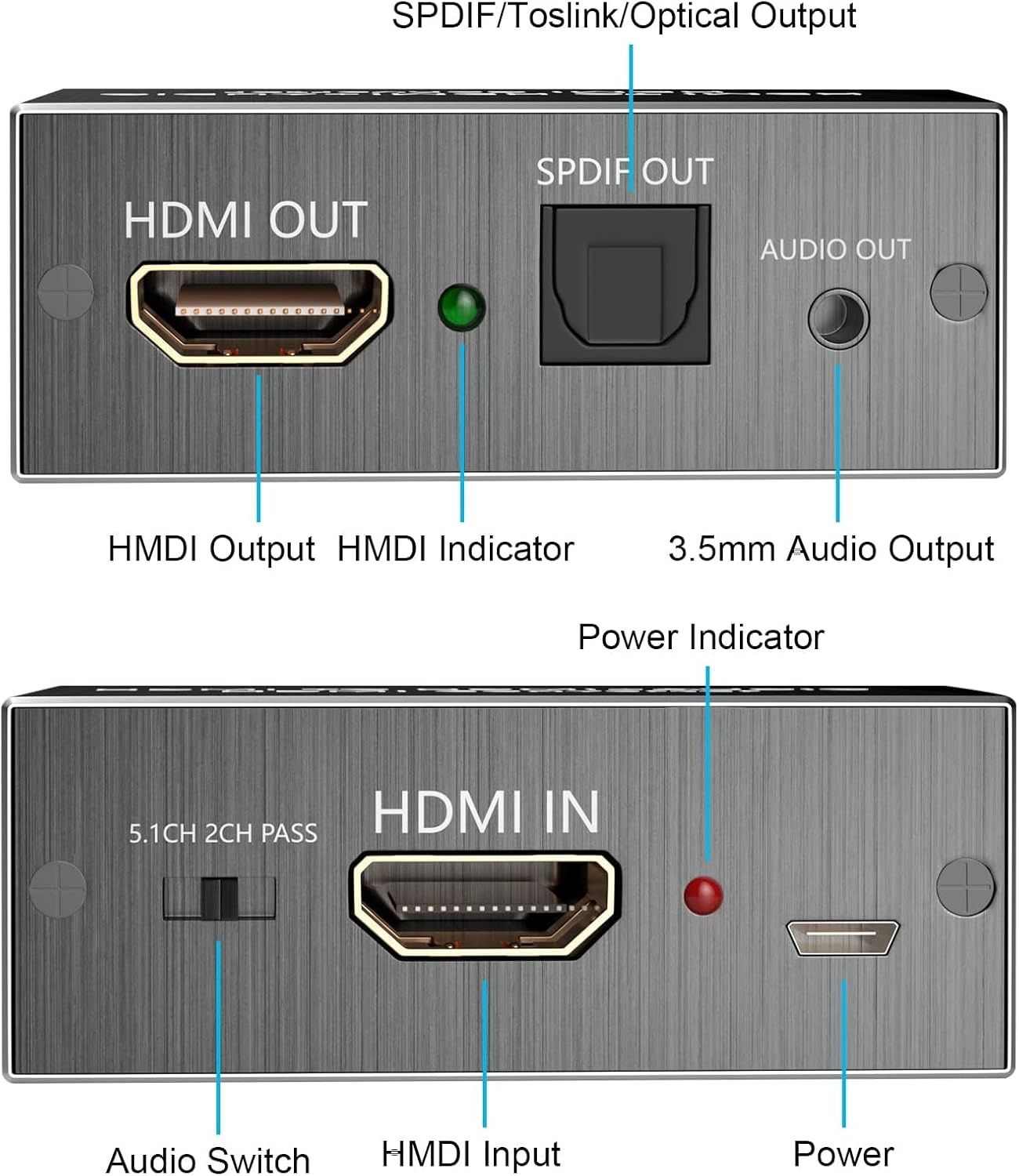 AMANKA HDMI Audio Extractor 4K - Converter en Splitter Met Optische/Toslink/SPDIF Adapter en 3.5mm Stereo Voor HDTV/PS4/Blu-ray DVD/Versterker