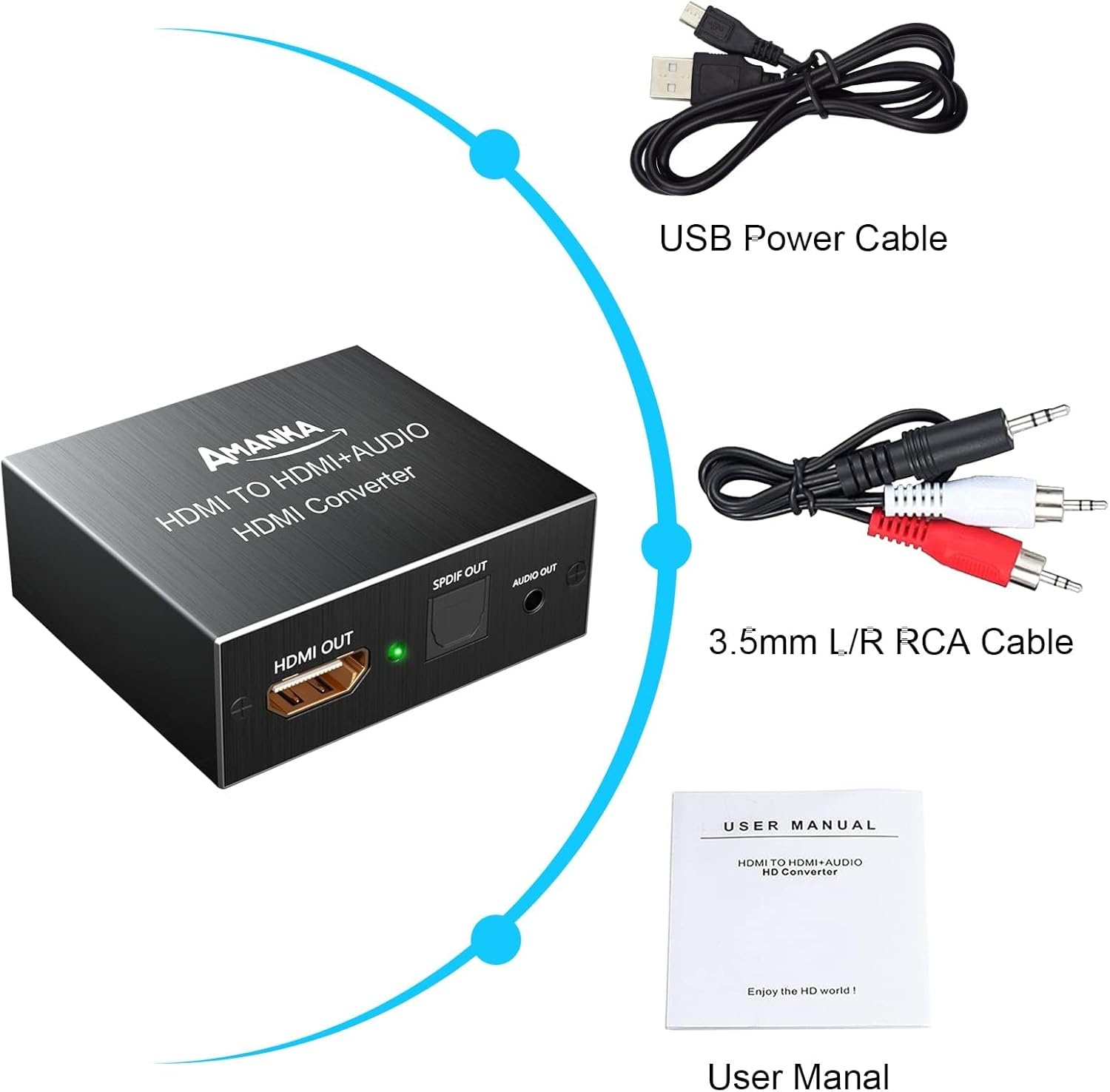 AMANKA HDMI Audio Extractor 4K - Converter en Splitter Met Optische/Toslink/SPDIF Adapter en 3.5mm Stereo Voor HDTV/PS4/Blu-ray DVD/Versterker