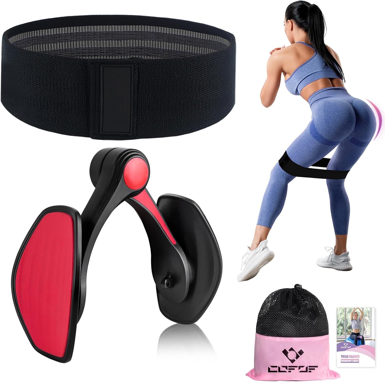 Dijbeentrainer, 28-38 lb bekkenbodemtrainer voor dames, beenpers, multifunctionele arm- en beentrainer, trimmer, billentrainer po trainer met weerstandsbanden, fitnessband, booty sportbanden